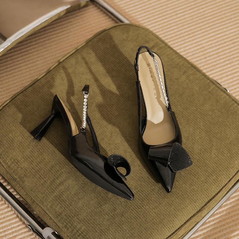 

7508-2 [sheepskin] high heels women s stiletto 2025 new fashion rhinestone word with bag head empty sandals 34