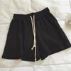 Women's Mid Rise Drawstring Shorts Loose Fit Sweatshorts Waffle Knit Solid Color Casual Wide Leg Three Quarter Summer Sports Shorts
