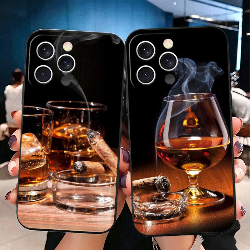 Cigar Whiskey Ice Drink Soft Phone Case for iPhone 16 16E 17 Air 15 Pro Max 14 Plus 13 Mini 11 12 7 Black Cover Back Shell