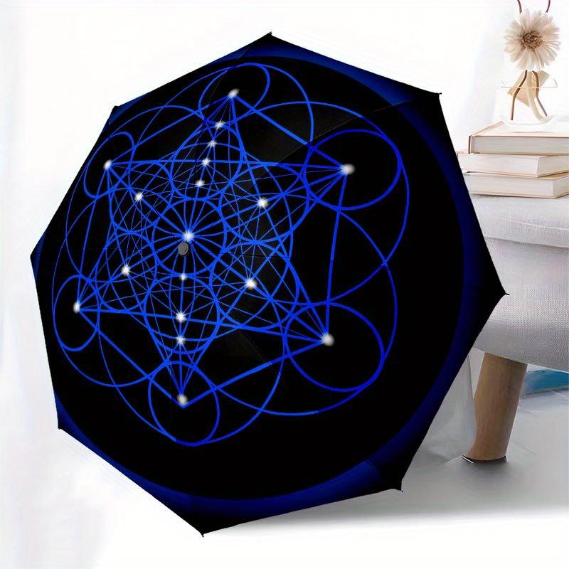 Sacred Geometry Mandala: Blue Spiritual Art Print Umbrella, Cute Umbrella with Cute Design, Portable 3-Fold Compact Umbrella for Men & Women, Valentin