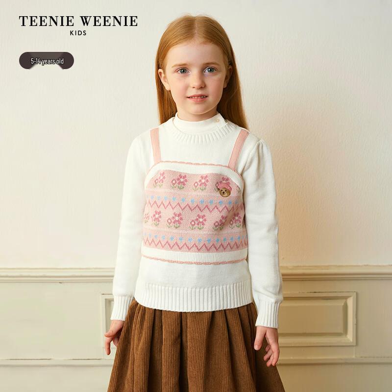 Teenie Weenie Kids Girls  Embroidered False Two-Piece Pullover Sweater 150