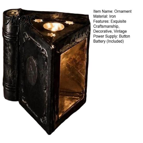 Iron Candle Stands Metal Magic Book Box with Light, Lighted Holder Ornament, Exquisite Decorative Pillar Stand for Living Room Bedroom Office