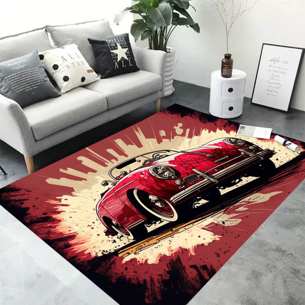 

Artistic Retro Red Car Area Rug Splash Ink Sports Car Graphic Floor Mat Non-Slip Carpet for Living Room Bedroom Garage Car 40X60CM