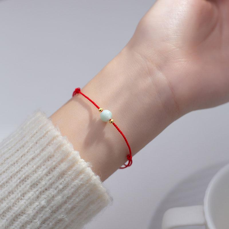 Fashion Red Cord Braided Bracelet Christmas Gifts Jewelry 925 Sterling Silver 18K Gold Plated Beads Jade Bracelets for Girls