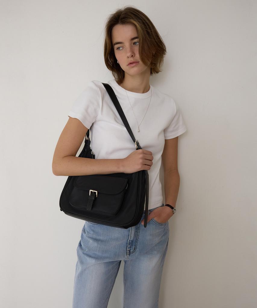Among A Nylon Buckled Pocket Shoulder Bag_Black