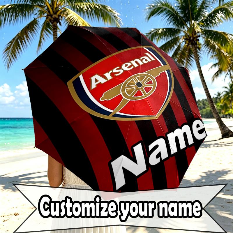 Custom Name Personalized Football Team F.C Print Umbrella, Auto Open Close, 8‑Rib Sturdy Frame, Commute Camping Hiking Use, Birthday Gift