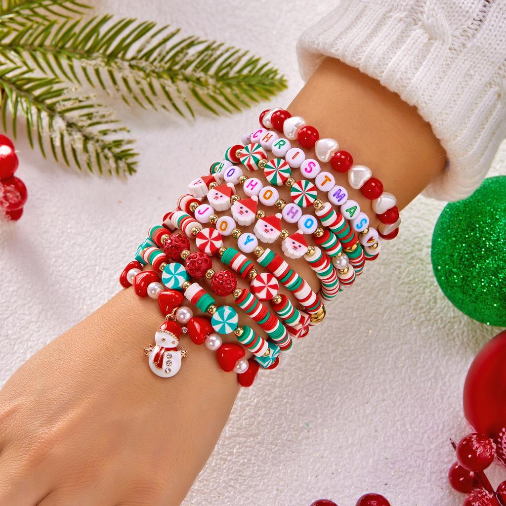 Holiday Christmas Snowman Santa Character Multilayer Beaded Wristband Gift Set For Celebrations