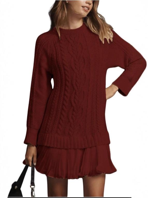 2025 Women's Sweet Cable Knit Chiffon Patchwork Mini Dress