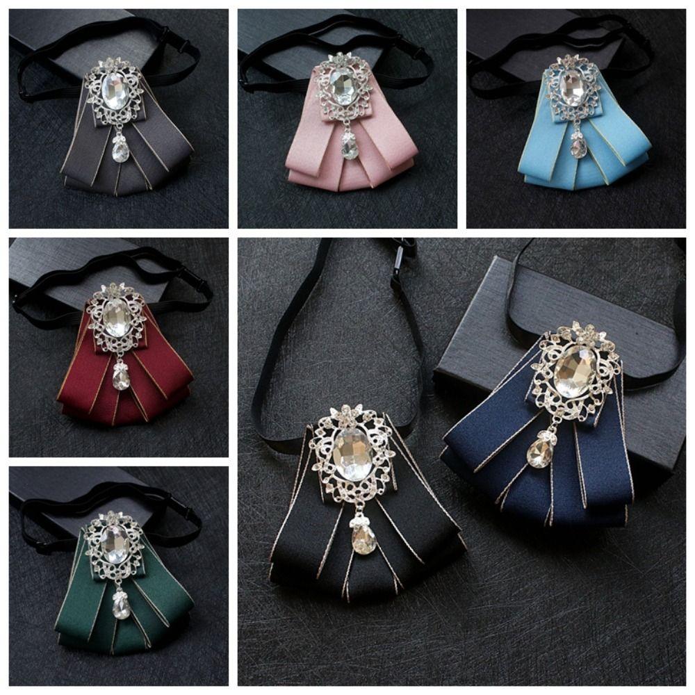 Solid Color Ribbon Bow Tie Alloy Shirt Collar Fashion Rhinestone Bow Tie  Daily