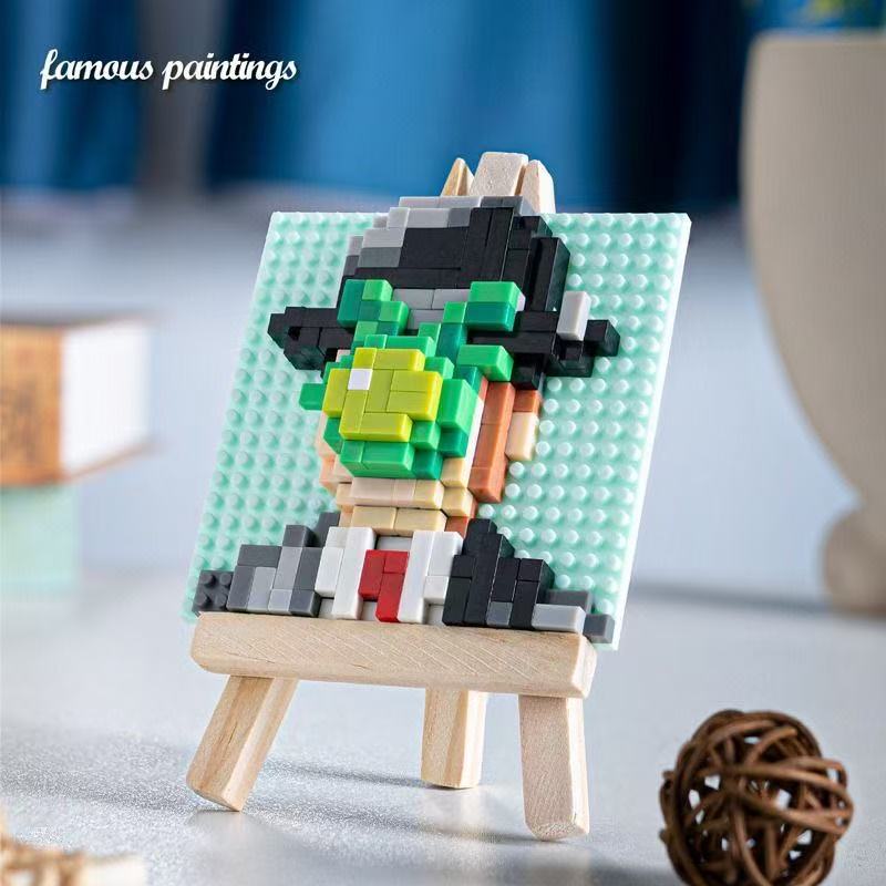 Hot Famous Painting Building Blocks With Wooden Easel Diamond Bricks Educational Toys DIY Decorations Birthday Kids Gifts