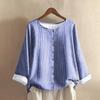 Women's Fashionable And Casual Shirt Long-sleeve Round Neck Print Cotton And Linen Blouse Top