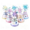 Birthday Party Hats 6pcs Shiny Metal Wire Lovely Happy Birthday Pattern for Kids Birthday Souvenir Party Decor Supplies