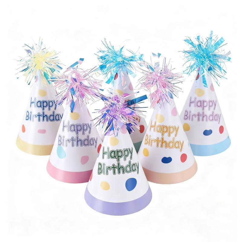 Birthday Party Hats 6pcs Shiny Metal Wire Lovely Happy Birthday Pattern for Kids Birthday Souvenir Party Decor Supplies