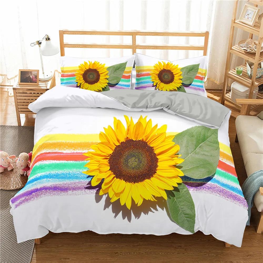 Sunflower Rainbow Duvet Cover Yellow Flowers for Children Girl Women Floral Colorful Polyester Quilt Cover Bedroom Decorations