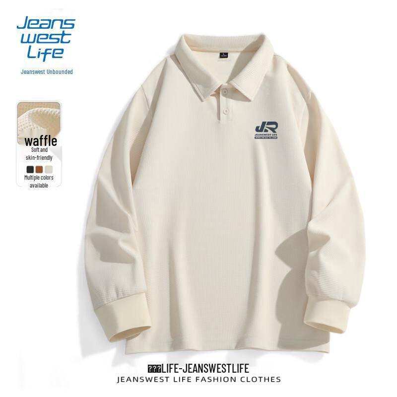 JEANSWEST LIFE Men's Long-Sleeve Waffle Polo Shirt