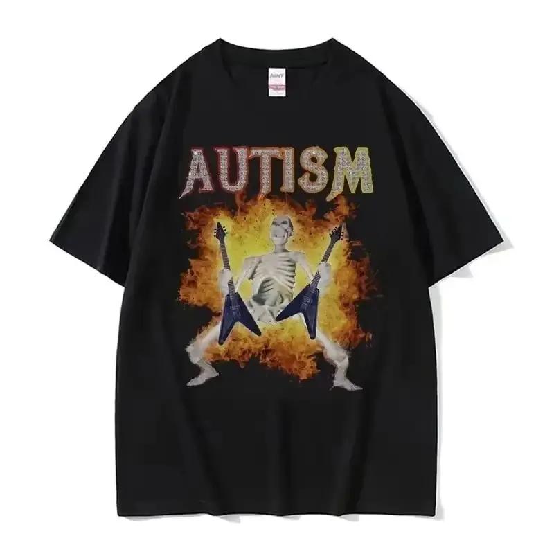 Gothic Retro T-shirt Autism Funny Skull Fan Autism Pattern T-shirt Punk Y2K Short Sleeve Suitable for Both Men Women Oversize