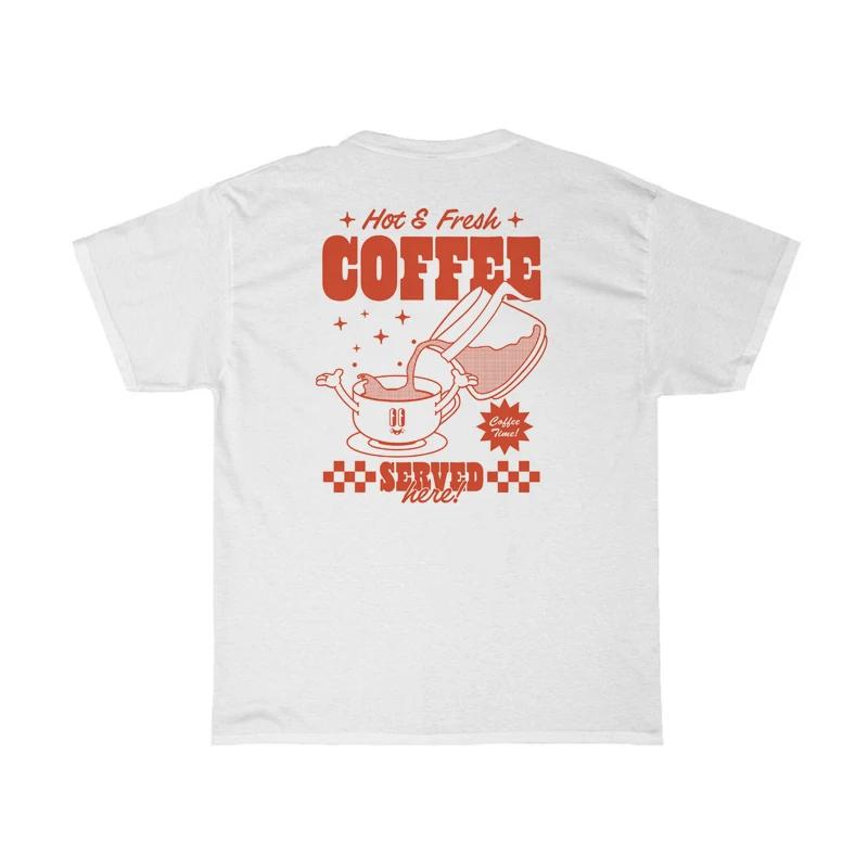 Back Print Retro Cartoon Coffee T Shirt Women Cute Funny Caffeine TShirts Coffee Lover Shirt Unisex Loose Graphic Tees Tops S