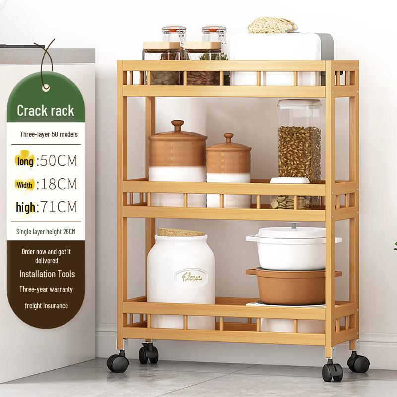 Movable Narrow Kitchen Storage Rack: Multi-Layer, Floor-Standing, Multi-Functional Organizer for Seasonings and Daily Essentials