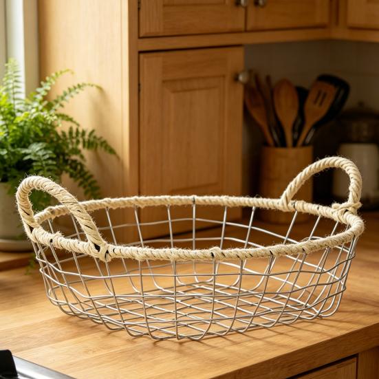 Storage Basket, Stainless Steel Woven Multi-Purpose Organizer, Large Capacity Stackable Fruit Bowl for Kitchen Bathroom Bedroom And More