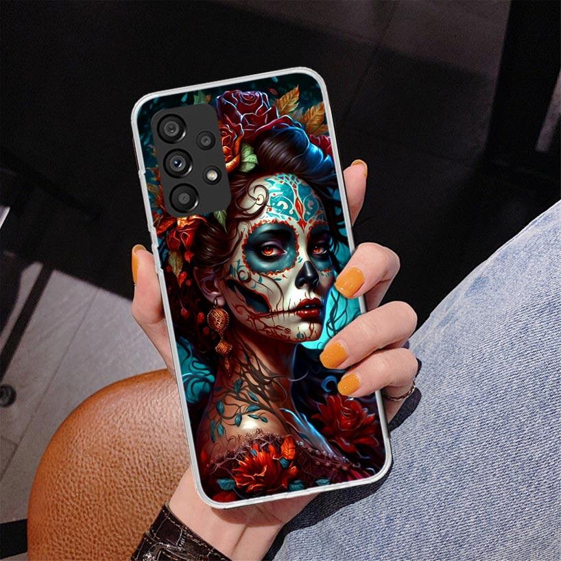 Catrina Beautiful Rose Girl Skull Phone Case For Samsung Galaxy A17 A16 A15 A14 A13 A57 A56 A55 A54 A53 A37 A36 A35 A34 A33 A26