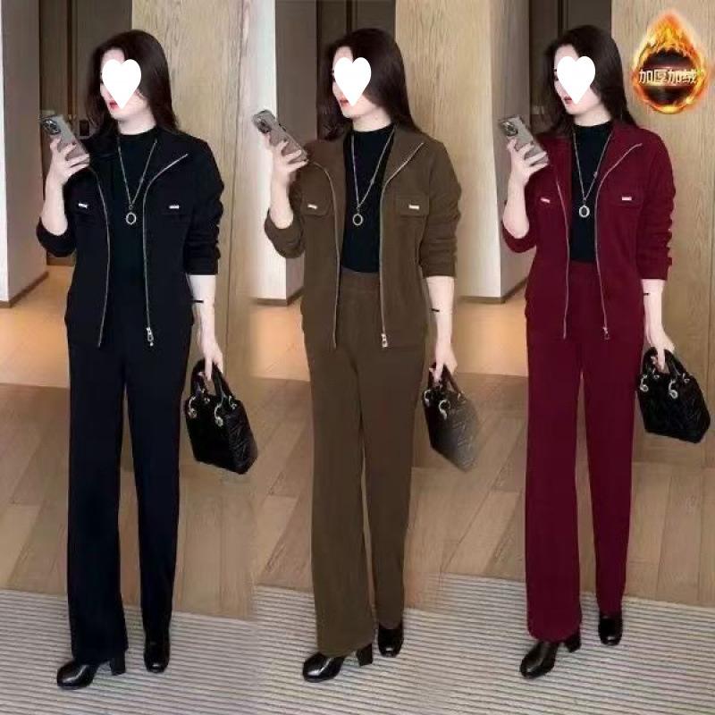 Fashionable Casual Sportswear Loose and Slim-fit Two-piece Set with Added Insulation and Thickness for Spring and Autumn, Suitable for Women.
