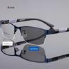 Half Frame Photochromic Myopia Glasses Men Business Metal Anti-blue Light Outdoor UV400 Color Changing