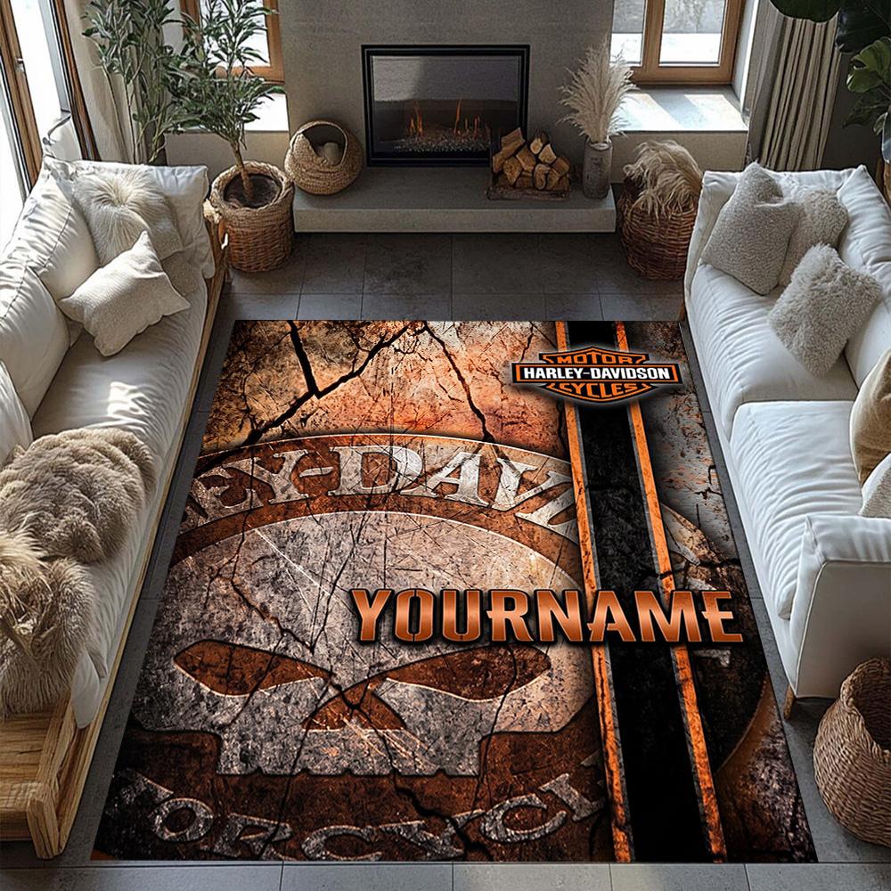 Harley-davidson Motorcycles Personalized Name Floor Rug Office Rug Perfect for Game Room Outdoor Kitchen Study room Antislip Carpet Decorate Offices