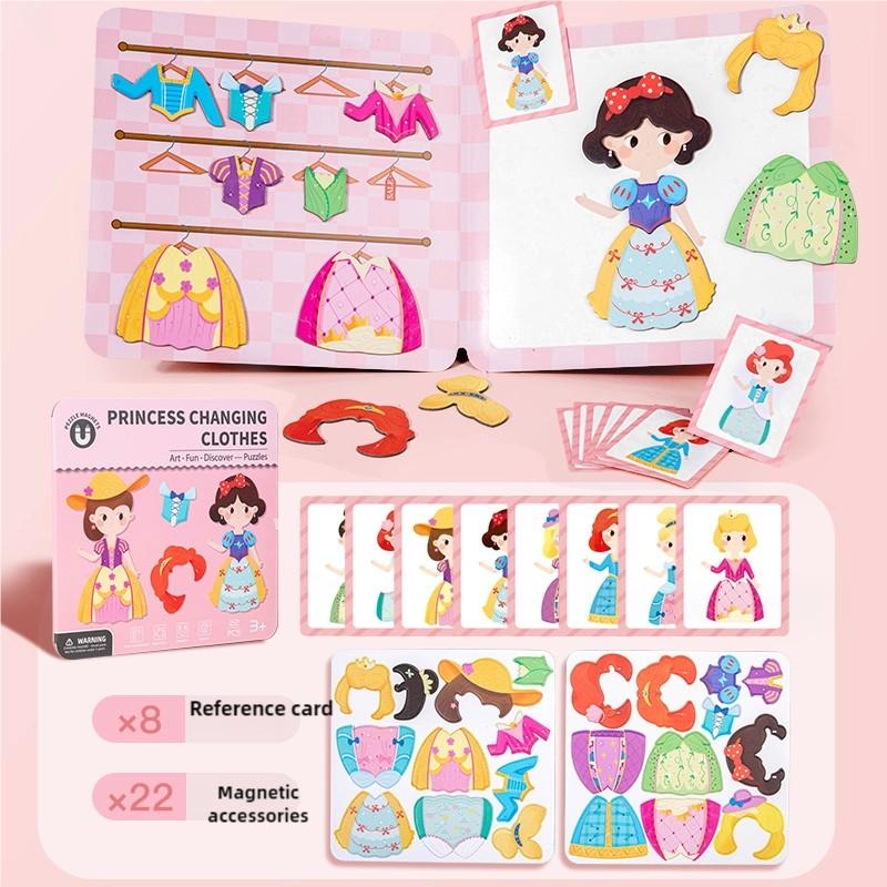 Montessori Magnetic Dress-Up Jigsaw Puzzle Wooden Toy for Children Educational Cognition Game Parent-Child Interactive Learning