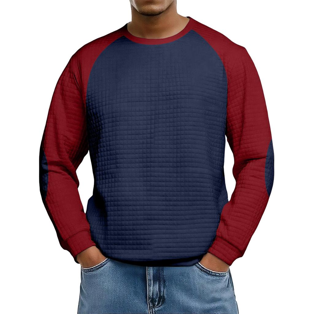 Men's Loose-fitting Casual Waffle-weave Neck Long-sleeved Top
