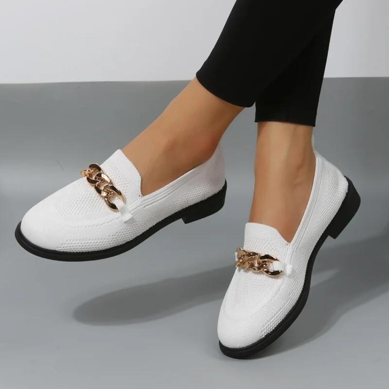 Fashion Fall fashion flats Women's metal chain Loafers Comfortable casual shoes