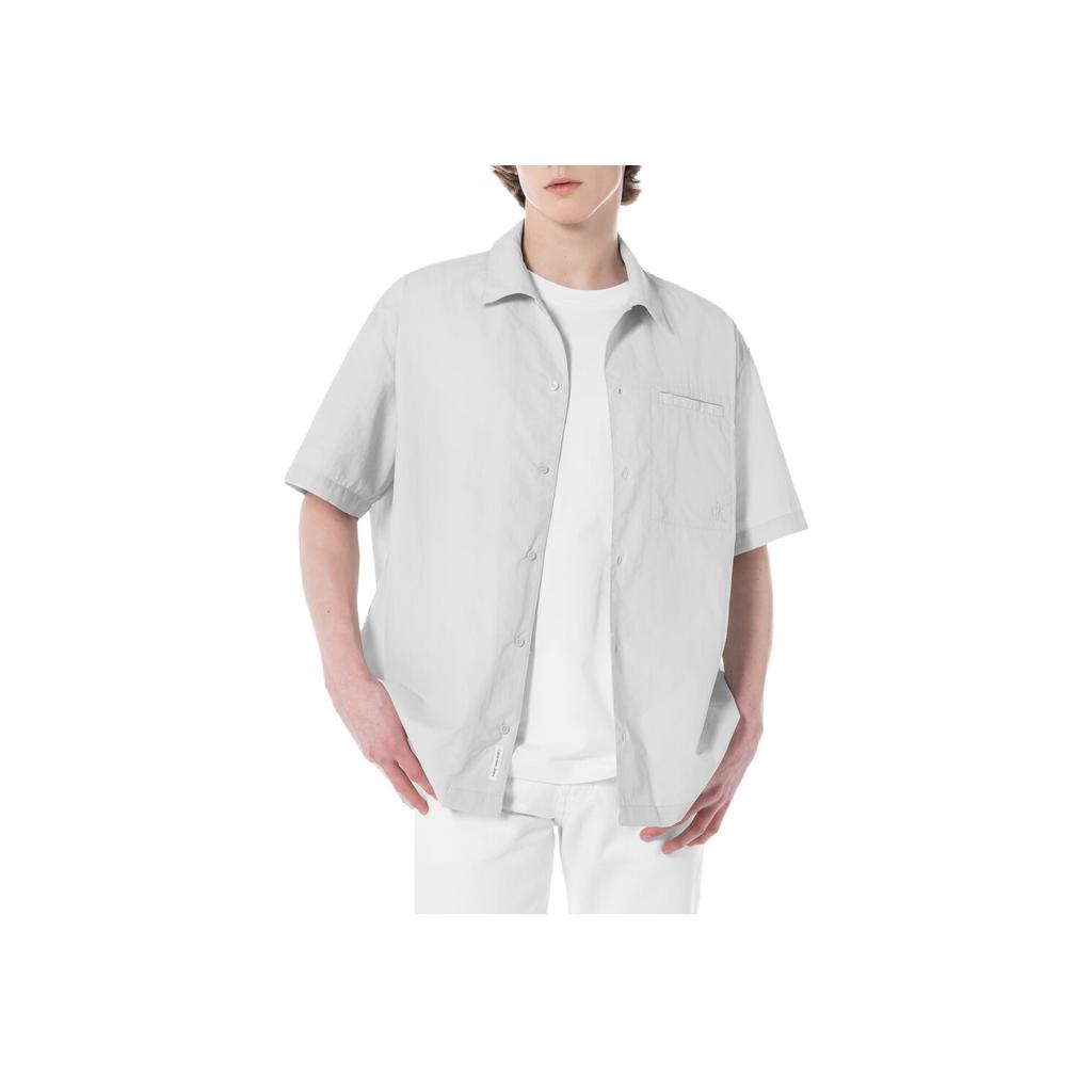 Calvin Klein Solid Loose Button Short Sleeve Shirt Men Shirts Gray J326624-PC8