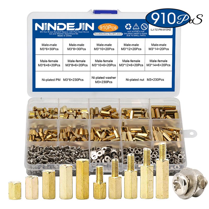 910pcs/set M3 Male Female Hex Brass Standoff Spacer Kit with Screw Nut and Washer pcb motherboard standoff Assortment Kit