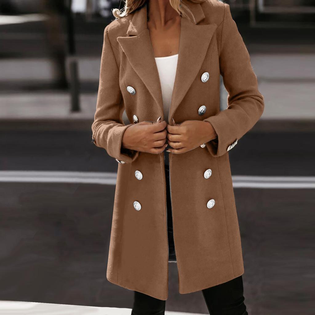 Women's  And Winter Long-Sleeved Suit Collar Double-Breasted Neko Jacket