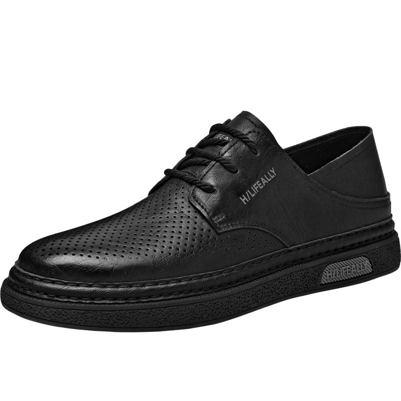 HLA Men s Breathable Perforated Casual Leather Shoes 42