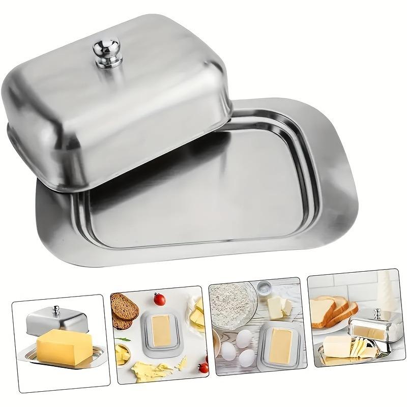 1SET Stainless Steel Butter Box with Lid, Rectangular Butter Box, Cheese Box, Pastry Tray, Bread Box, Snack Storage Plate