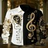Men's Retro Botanical Musical Note Printcasual Long-sleeved Shirt, High-end Luxury, Suitablefor Parties and Dances.