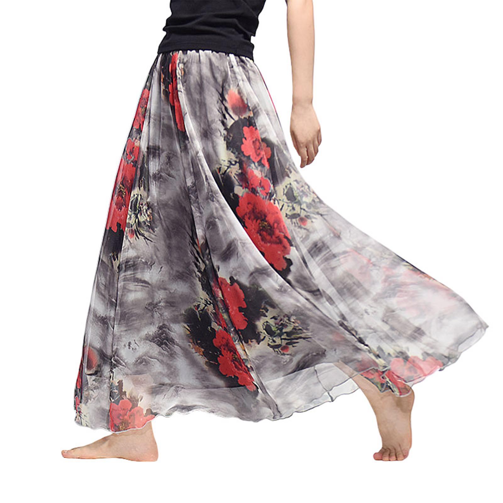 

Жіноча довга сукня з великим кулоном, пляжна квіткова шифонова спідниця L