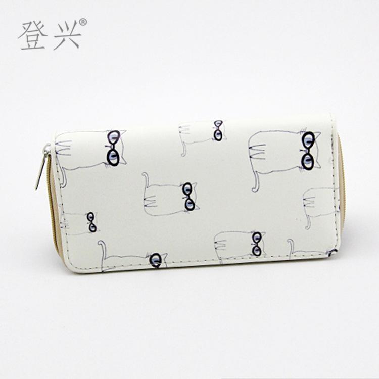 New cartoon animal cat and dog long PU zipper wallet, wallet student clutch bag