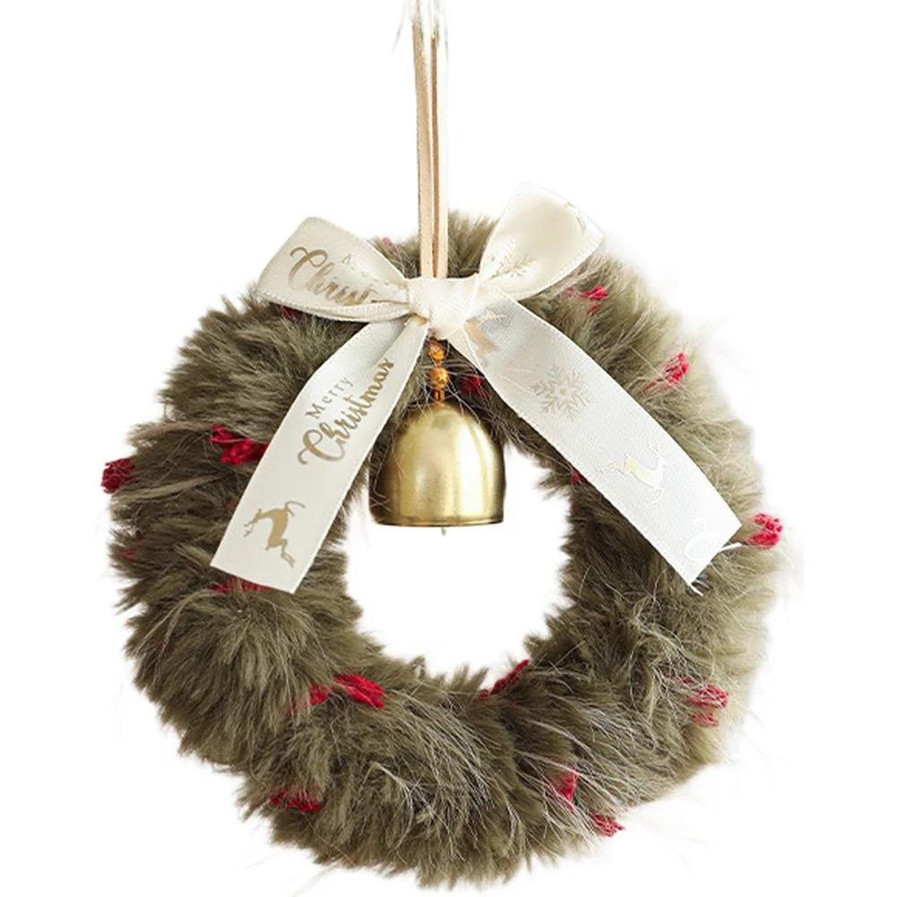 Plush Christmas Wreath Hanging Decoration With Ribbon Bow Bells Window Accent Christmas Bell Bow Wreath Xmas Tree Ornaments
