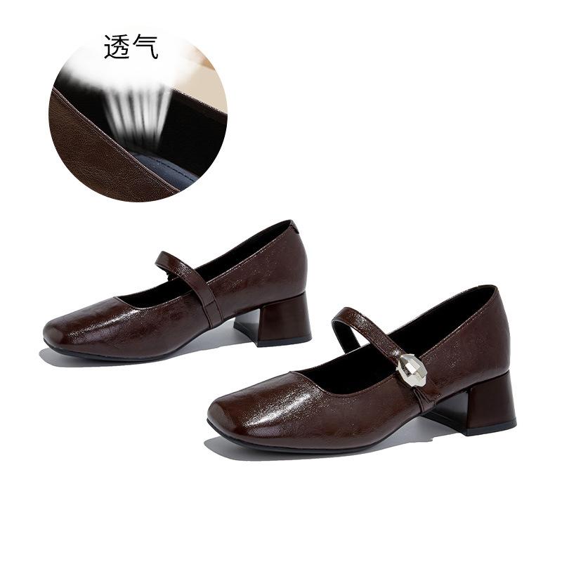 First Layer Sheepskin Insole Mary Jane Shoes Women's Autumn New Thick Heel Single Shoes Leather Women's Shoes