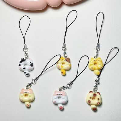 1Pc Diy Accessories Cat Cookie Phone Charm Strap Soft Kawaii Kitty Couple Keychain Pendant Cute Lanyard Keycord