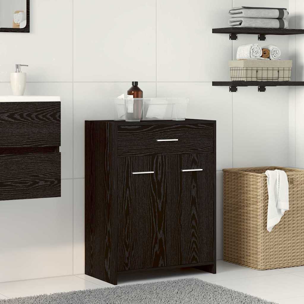 Bathroom Cabinet with Door Black Oak Effect 60 x 33 x 80 cm