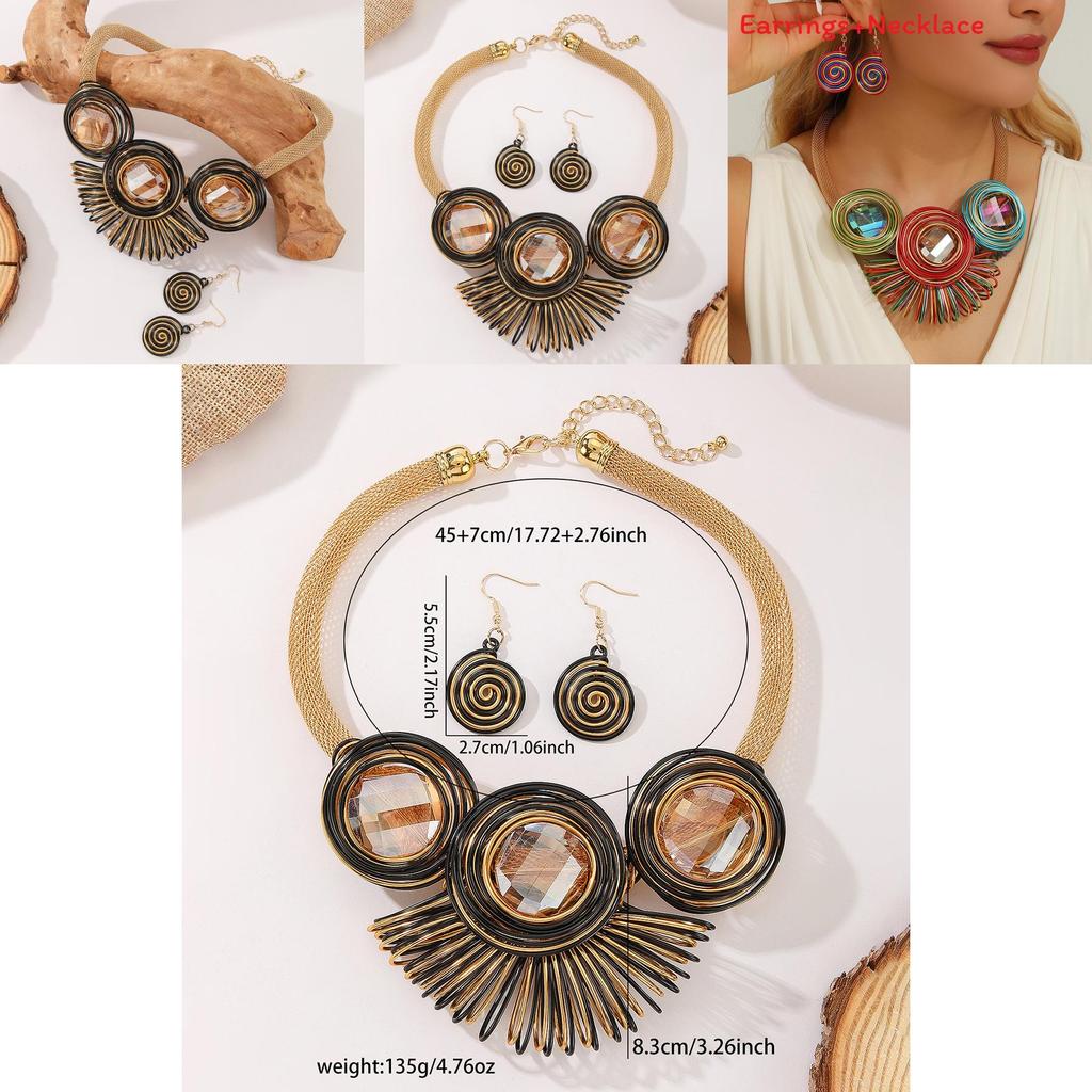 Trendy Geometric Jewelry Set With Crystal Accents And Electroplated Finish For Casual Wear