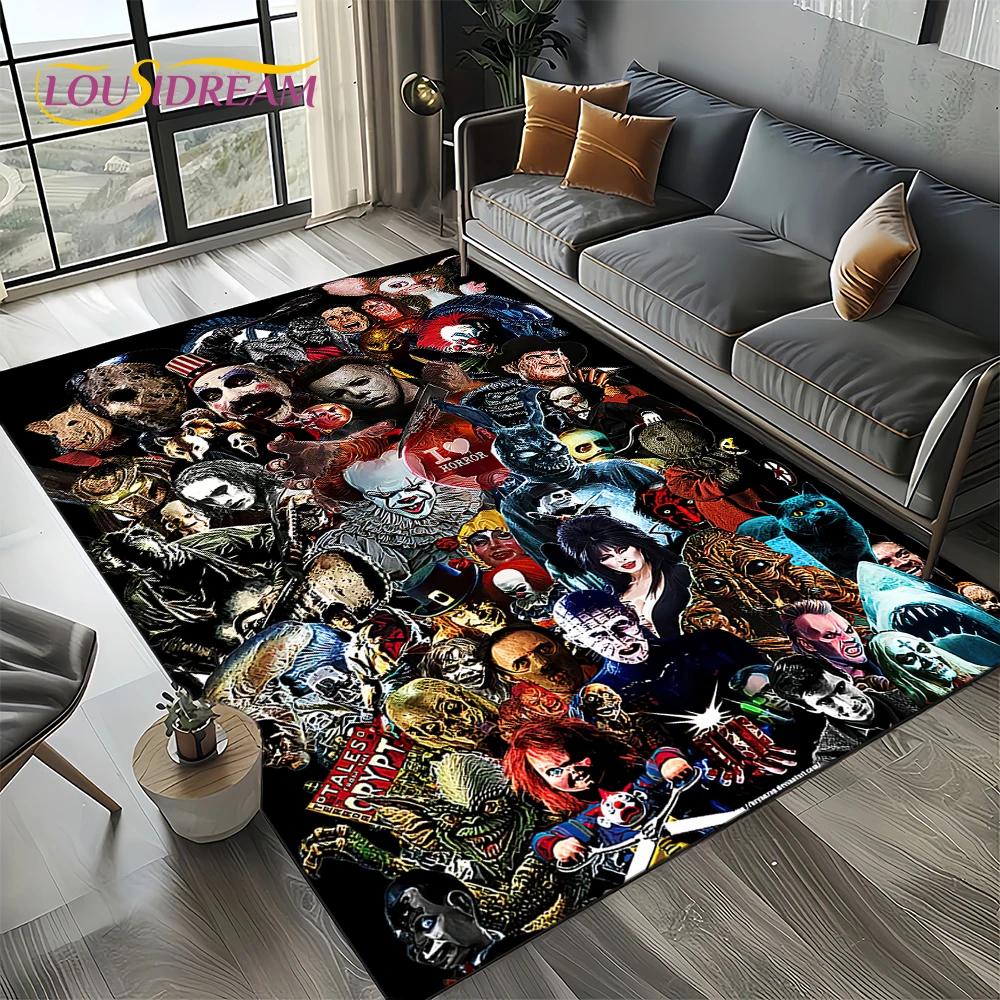 Horror Movie Chucky Pennywise Halloween Saw Character Carpet Rug for Living Room Bedroom Home Sofa Decoration,Non-slip Floor Mat