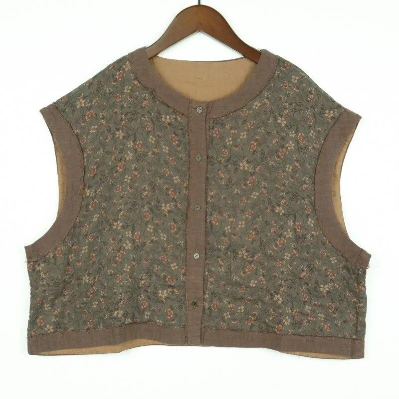 

Johnature женские хлопковые жилеты с цветочным принтом, пальто с круглым вырезом и пуговицами, весенние женские свободные жилеты высокого качества в китайском стиле, пальто One Size темно серый