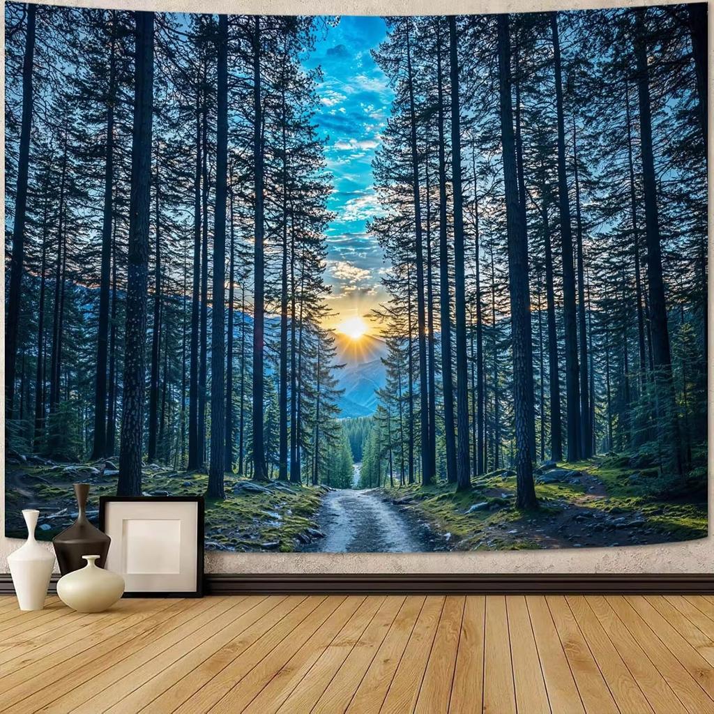 Zussun Natural Forest Tapestry Green Tree Wall Tapestry Bedroom Aesthetic Plant Stream Pool Landscape Small Tapestry Wall Hangin