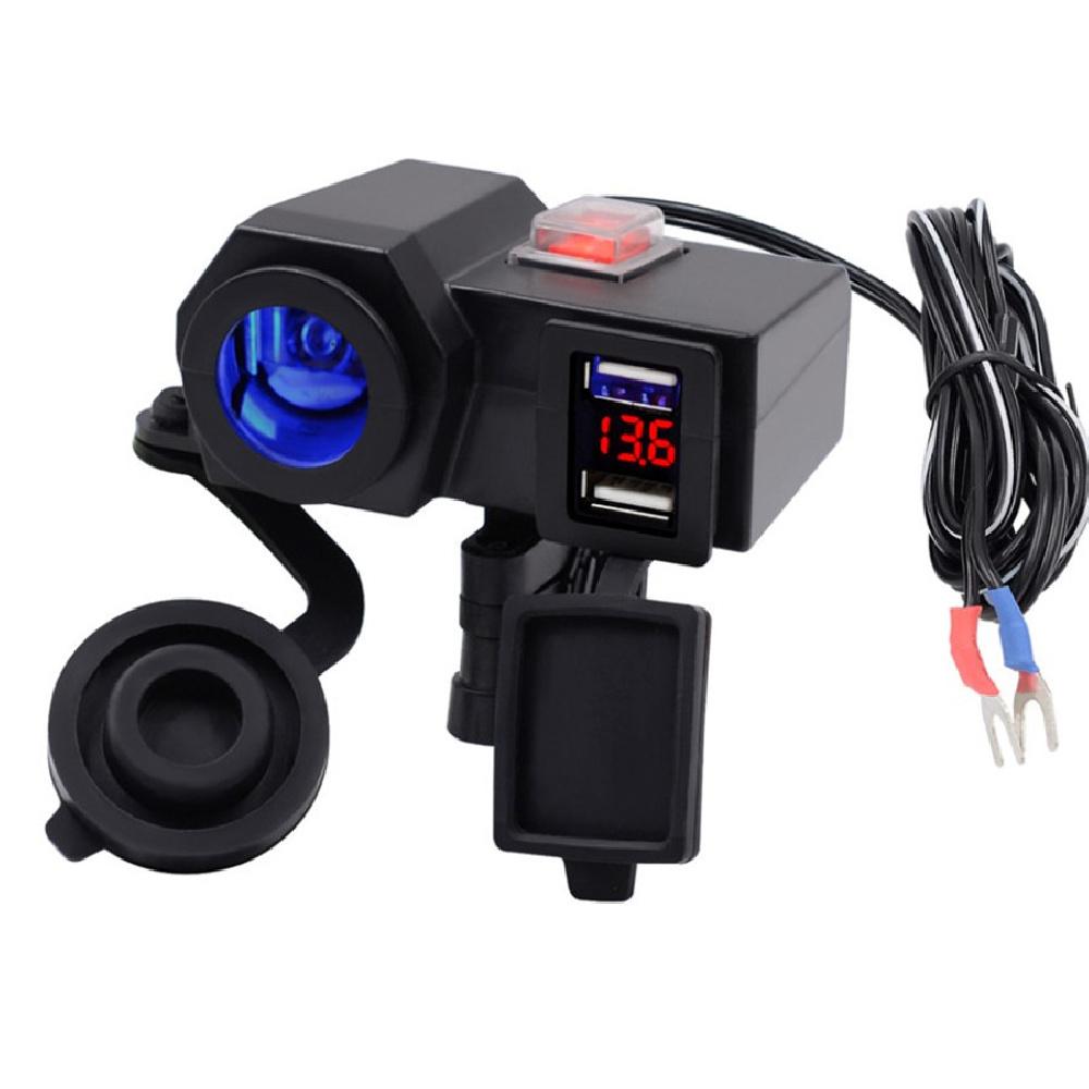 Dc12V Waterproof Motorcycles Handldbar 2Usb Port Adapter Blue Led With Voltmeter