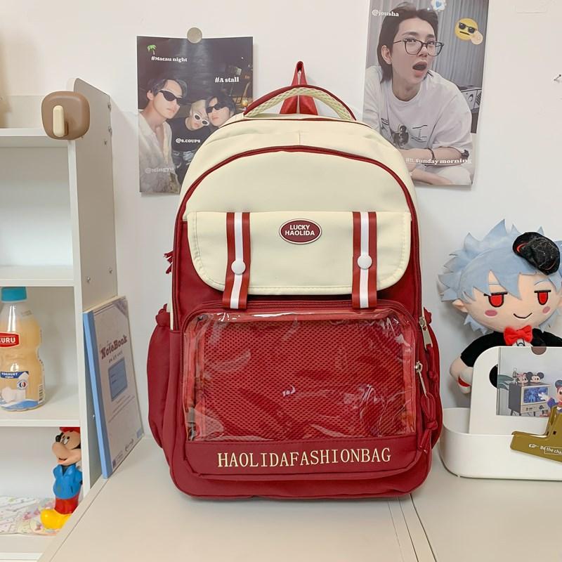 ins bar pain bag contrasting color schoolbag middle school student backpack large capacity college style transparent schoolbag