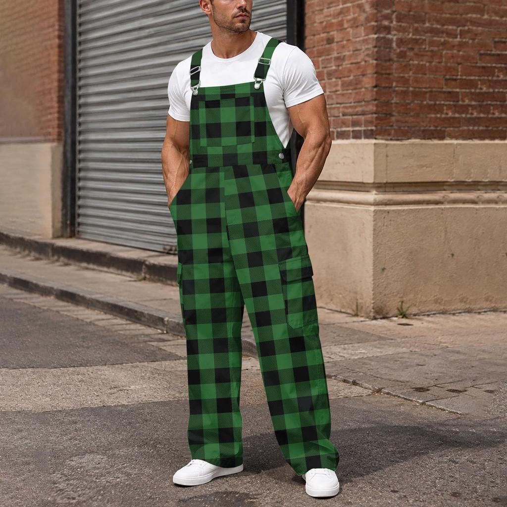 Men's Loose Fit Cargo Bib Overalls, Wide Leg Jumpsuit with Multi-Function Pockets