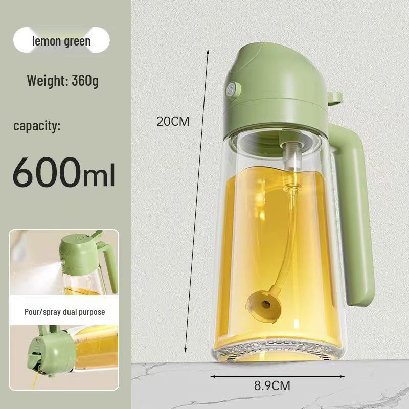Thickened Glass Oil Bottle: Integrated Spray and Pour, Automatic Atomization, Leak-Proof, Large Capacity for Kitchen Use
